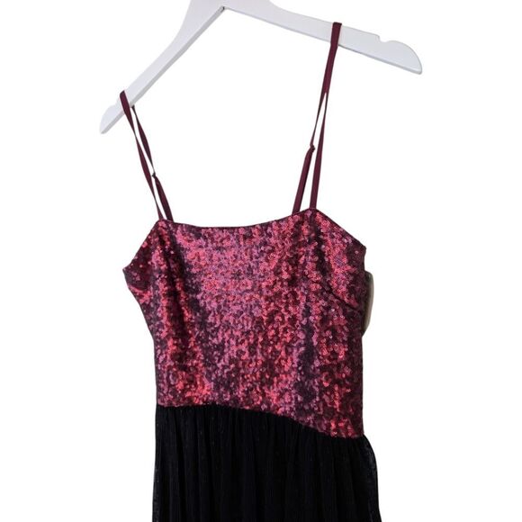 Dress the Population Lady sequin dress maroon tiered chiffon M - Picture 5 of 9